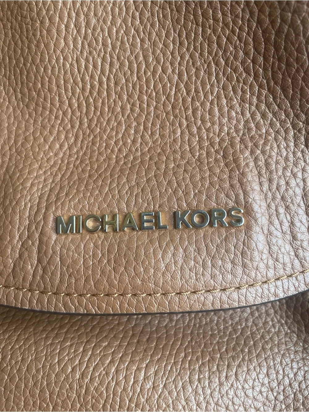 Michael Kors Brown Pebbled Leather Drawstring Backpack with Signature Wallet